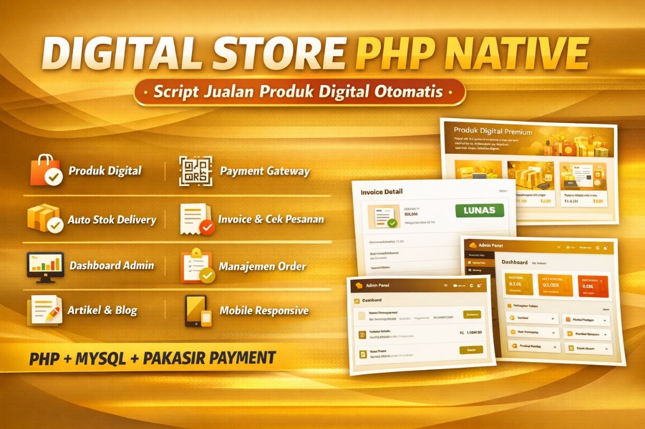 Script Digital Store PHP Native – Jual Produk Digital Otomatis + Pakasir Payment Gateway