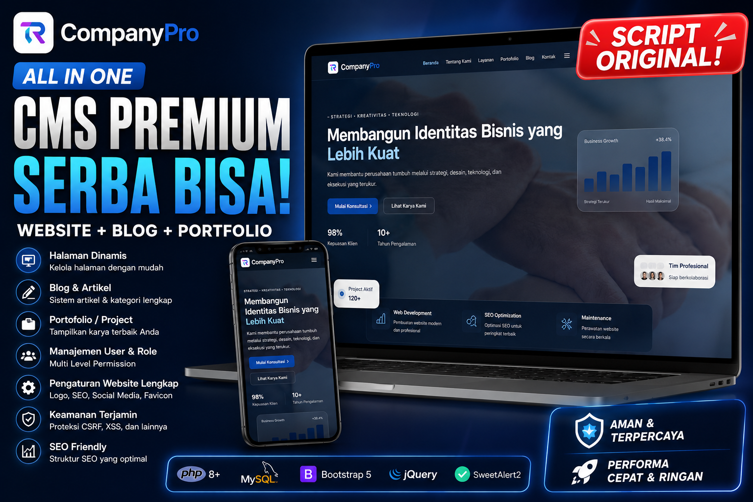 Script Company Profile CMS Premium PHP MySQL | Admin Panel Lengkap, Responsive & SEO Friendly